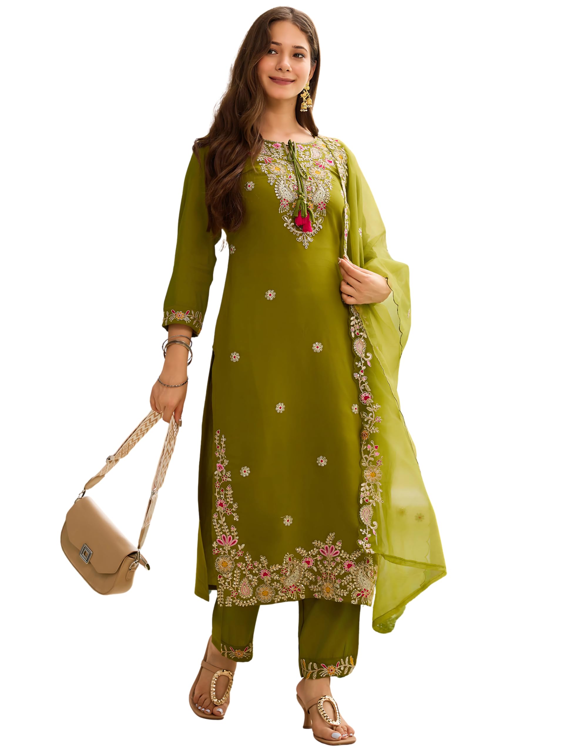 naixa Women's Rayon Embroidered Straight Kurta with Pant and Dupatta Sets (NX2-741)-picture-29