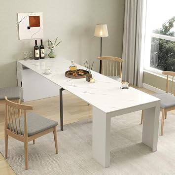 118.11" L Modern Multifunctional Extendable Dining Table with Outlet,Extendable Dining Table for 2 to 12 People with Outlet,Space Saving Expanding Table with Storage for Party,Meetings White