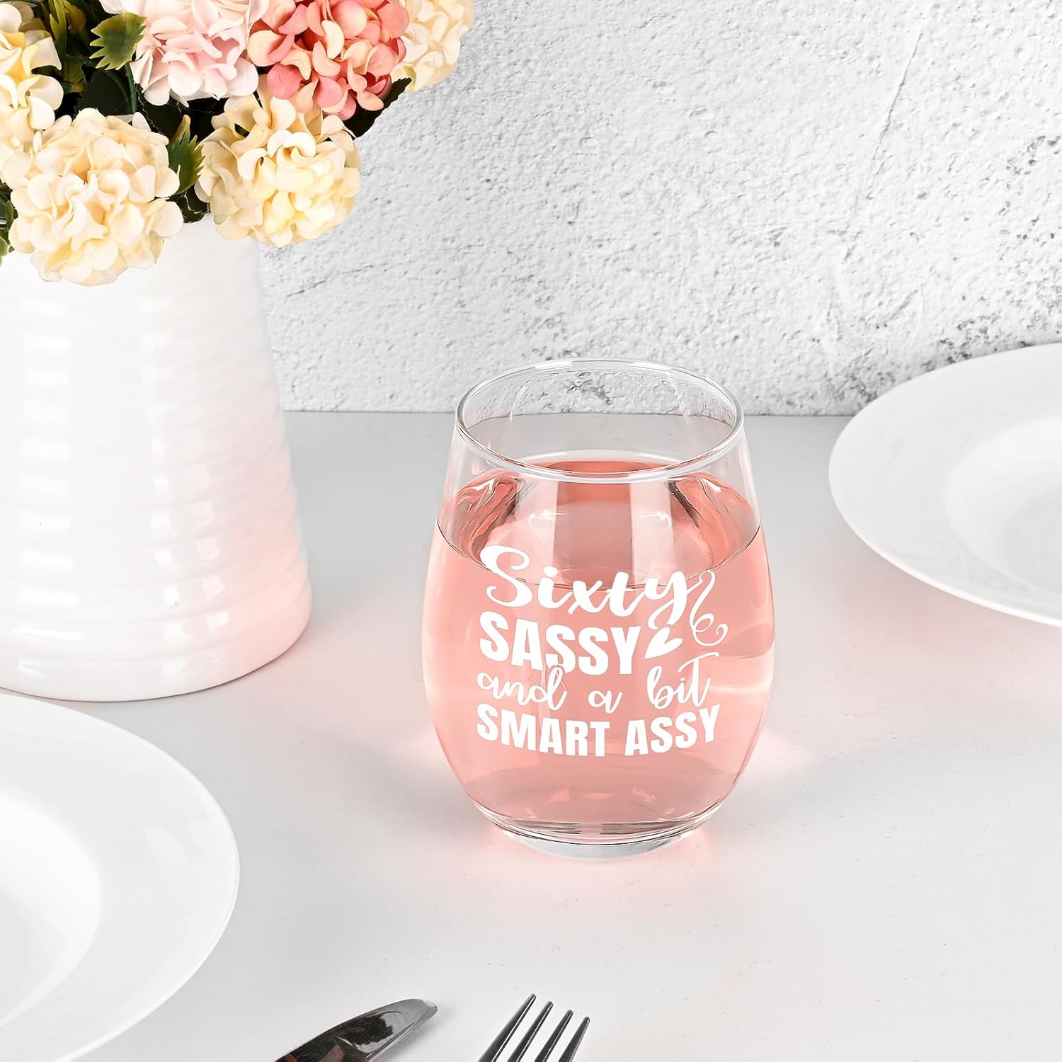 Futtumy 60th Birthday Gifts for Women, 17 OZ Sixty Sassy And A Bit Smart Assy Wine Glass, Gifts for 60th Birthday Women Mom Grandma Wife Daughter Sister Friend Aunt Female, 60th Birthday Gift Ideas - Image 9