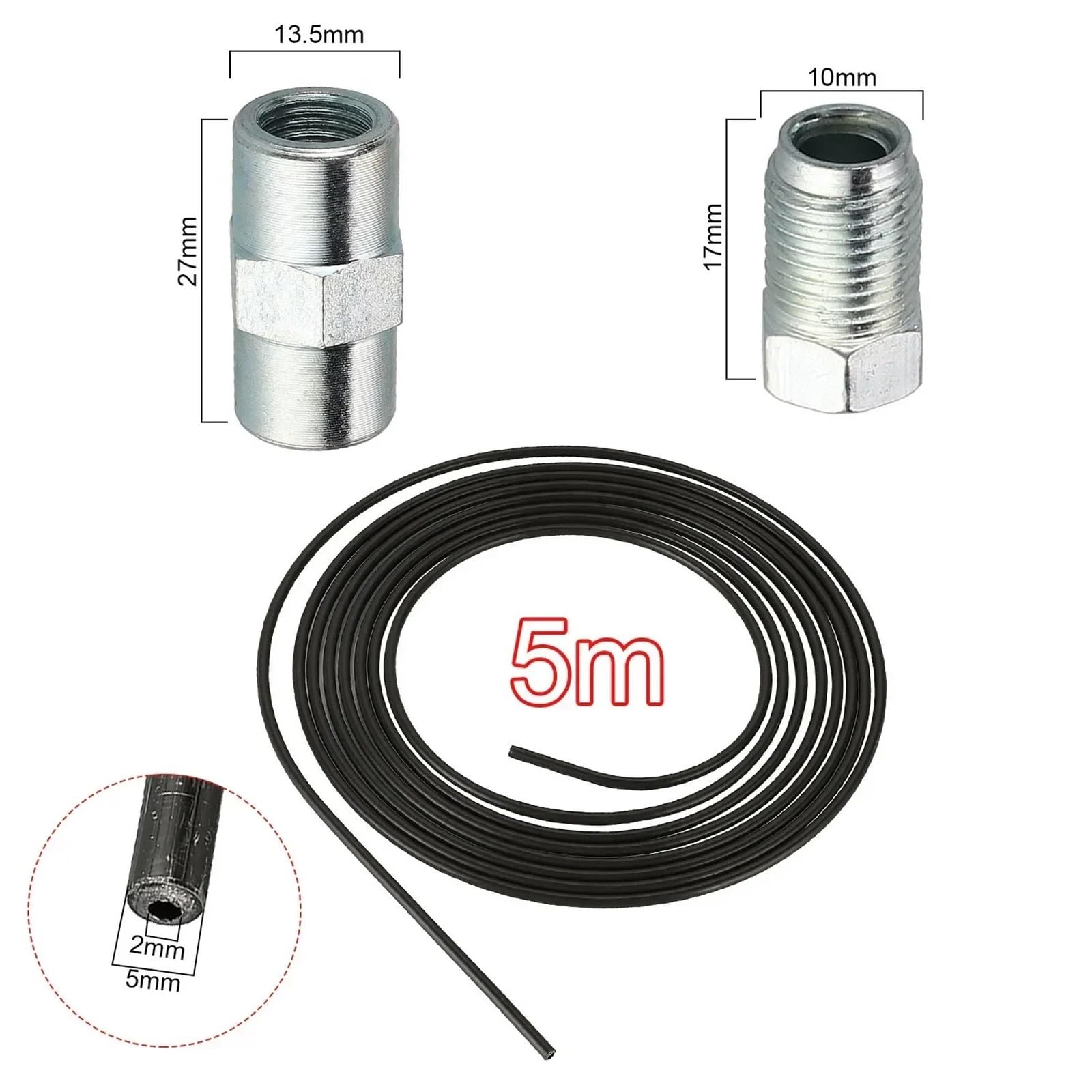 rura hamulcowa 2 szt. przewodów hamulcowych samochodowych 5 m 3/16" 4,75 mm, zwoje rur hamulcowych, 20 nakrętek, 10 złączy