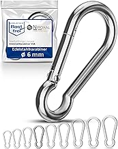 4pcs 6mm Stainless Steel Carabiner Hook Type Without Thimble V4A Robust Shape Without Eye Breaking Load 900kg Snap Hooks Carabiner for Firefighter Use 316 6x60mm A4