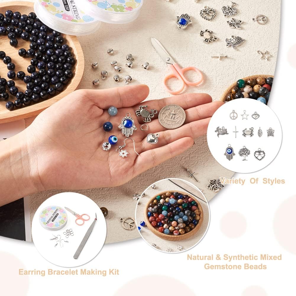 EEE ELECRELIVE Stone Bead Kit 230pcs 8mm Round Loose Gemstone Beads Natural Tiger Eye Quartz Chakra Stone Beads Set for Jewelry Making Bracelets Necklaces Making Accessories