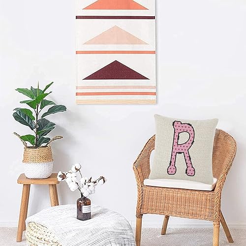 Miniatura 4 de Pink Hearts Initial Letter R Decorative Throw Pillow Covers 16x16 Inch Farmhouse Square Accent Pillow Cushion Cover Case for Sofa Bedroom Home Decor