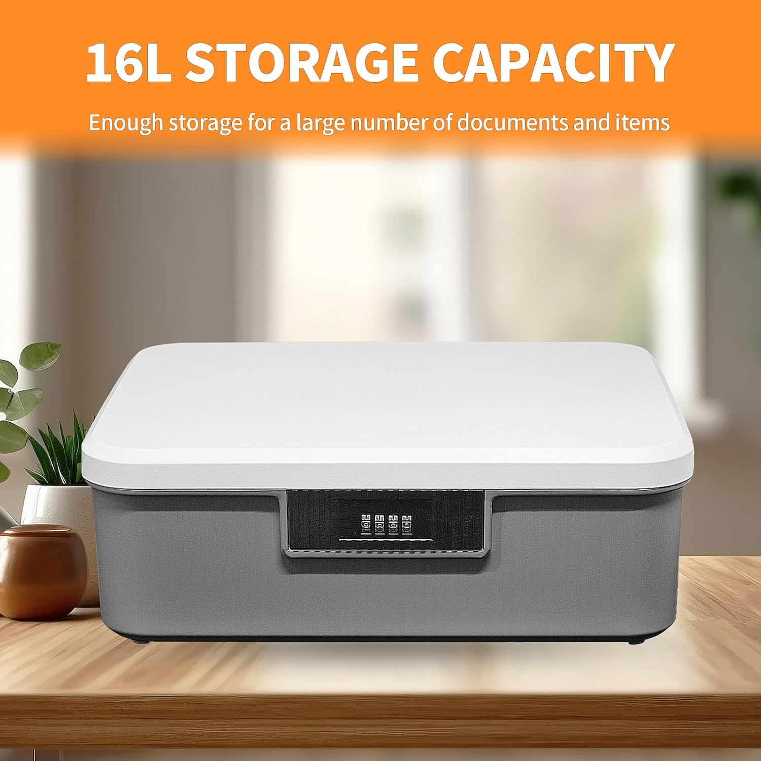 Lockable Storage Container Bin, 4.2 Gallon Capacity Organizer Box with Combination Lock, Heavy Duty Plastic Trunk, Usable As Item Organizer Or Office File Storage(Gray)