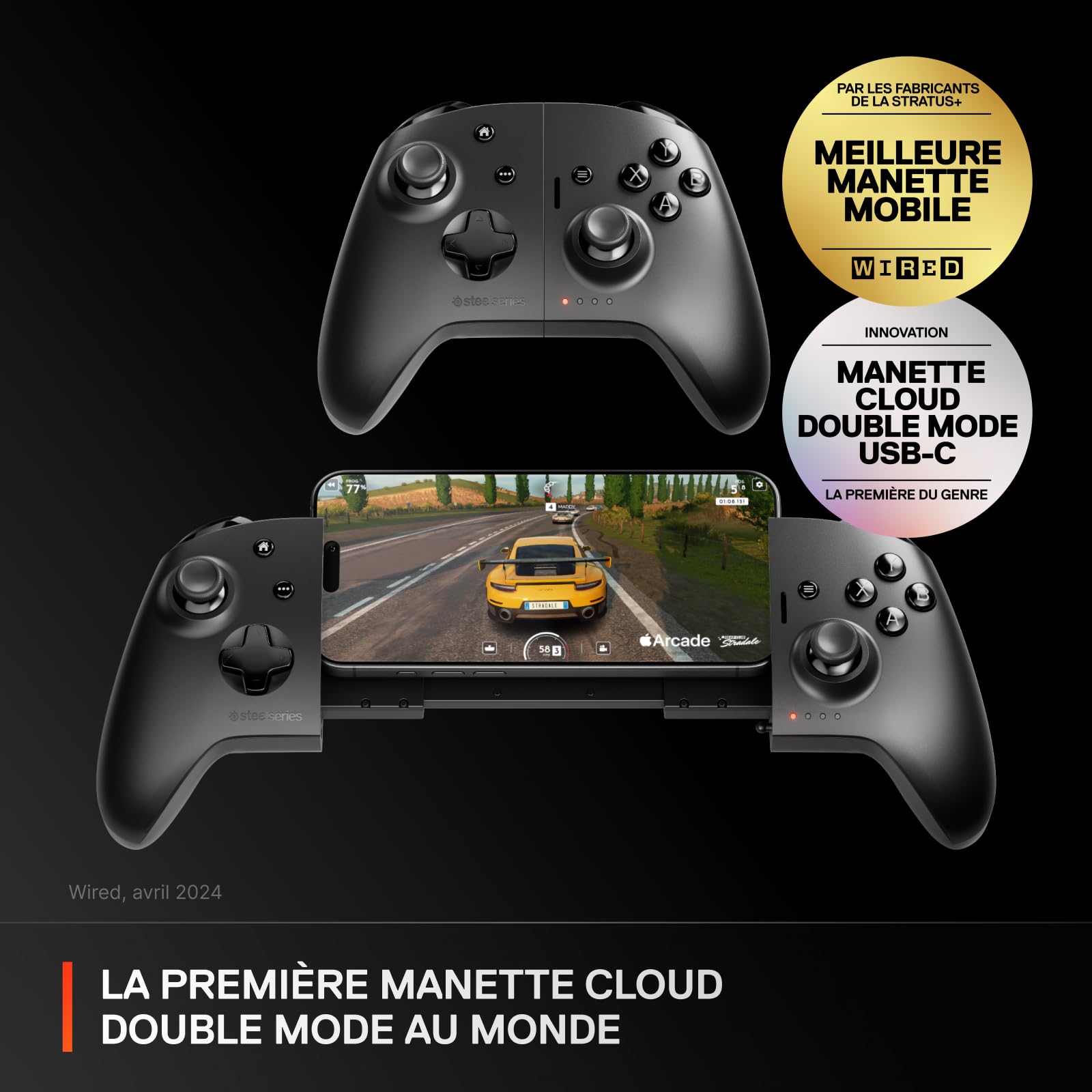 SteelSeries Manette de gaming Bluetooth sans fil Nimbus Cloud - Manette Cloud double mode - iPhone, iOS, iPad, Apple TV, Android, PC - Batterie 20h - Capteurs à effet Hall - Multi-ports USB-C