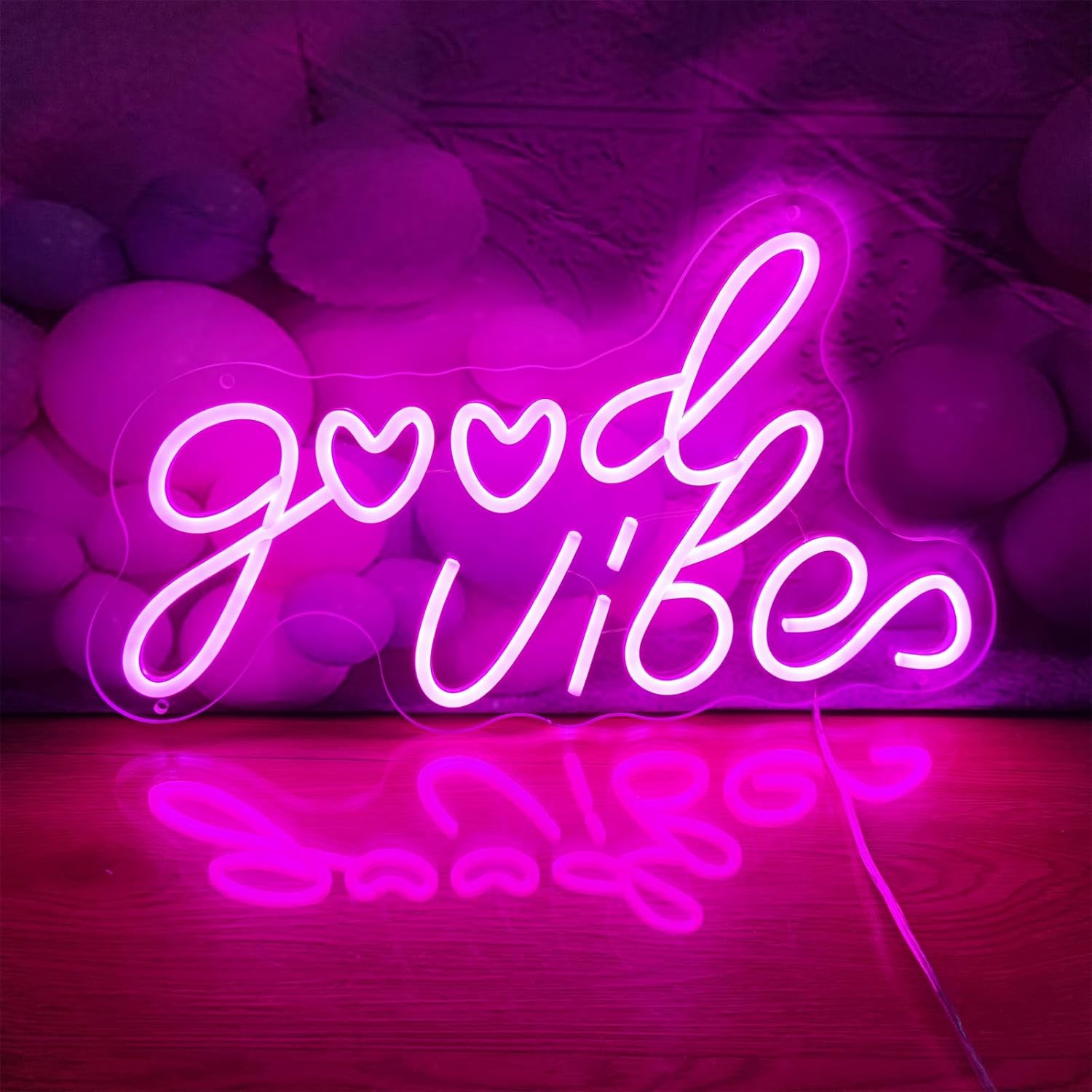 Good Vibes Neon Signs for Wall Deco,17.7*10 inches Led Neon Lights Signs with Dimmable, USB Operated Pink Good Vibes Neon Lights Sign,perfect for Girls Room,Bedroom, Birthday Party, Wedding, Pub Bar, Shop, Room, Gifts