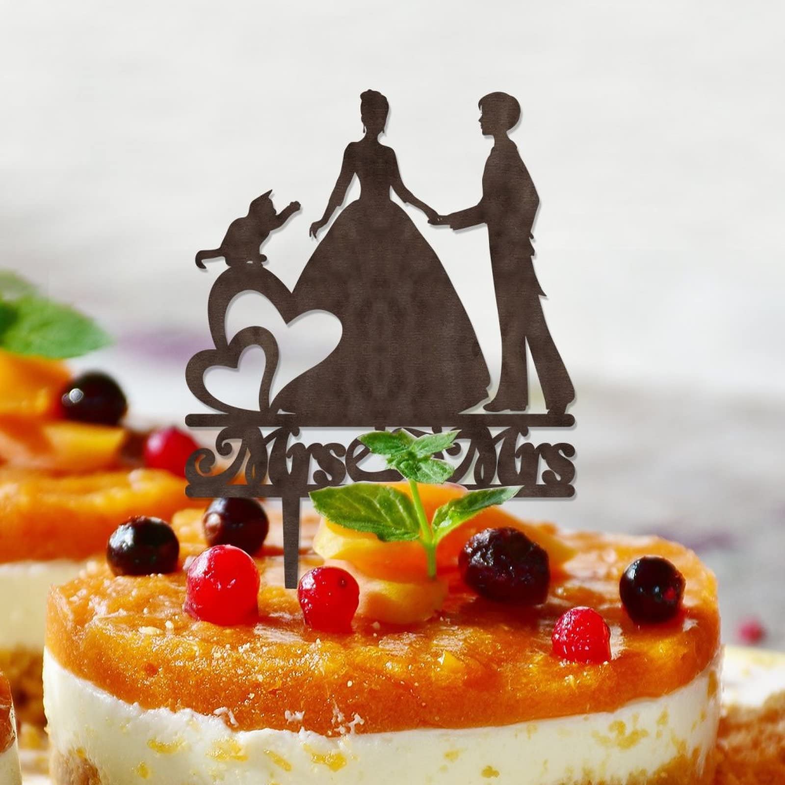 Topper Per Torta Matrimonio Lesbico Personalizzato – Mrs & Mrs Con Sagoma Cane O Gatto, Scegli Colore E Materiale