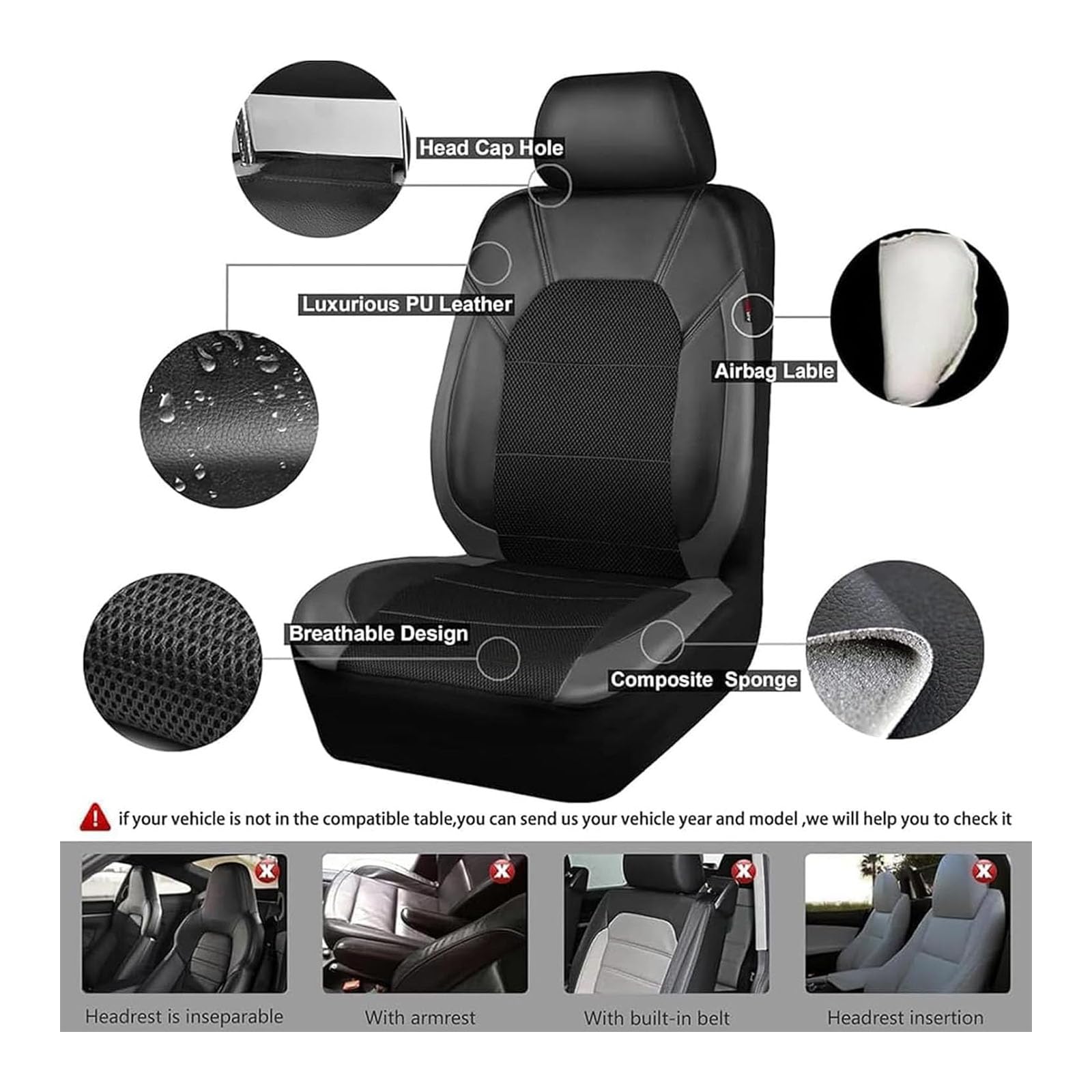 Fundas para Asientos de Coche para Jeep Wrangler S Wrangler JL Wrangler JK Wrangler, Delanteros Traseros Universales Cuero Funda Asiento Coche Cómodo Cojines Impermeable,A/Black Grey