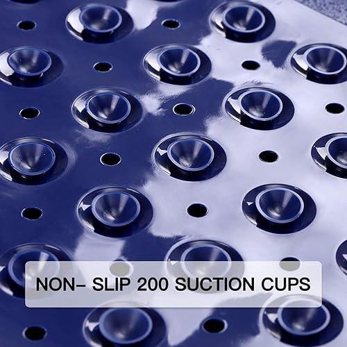 Miniatura 25 de YINENN Tapete de ducha para bañera de 40 x 16 pulgadas, antideslizante y extragrande, tapete para bañera con ventosas, lavable a máquina, con Azul