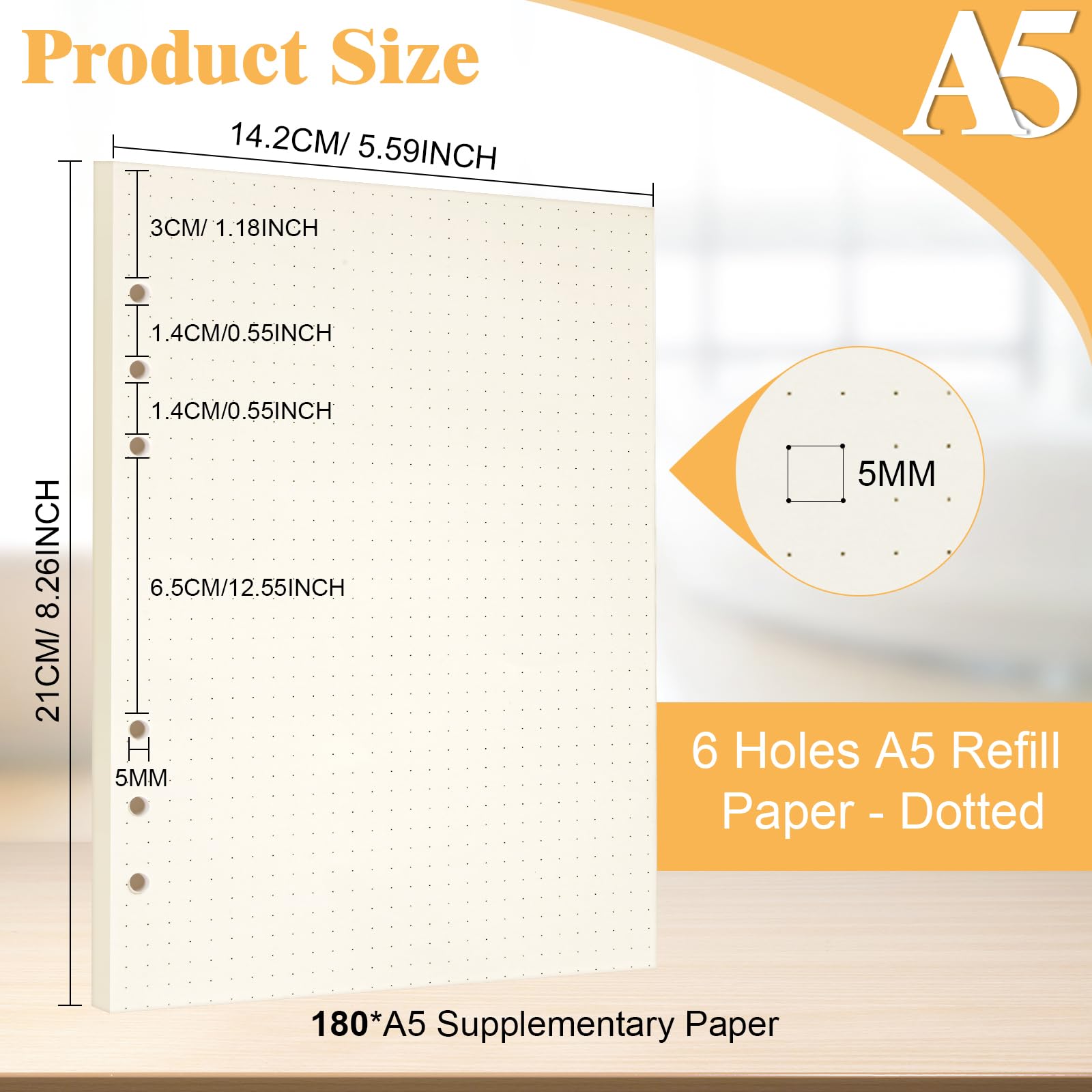 Vicloon A5 Loose Leaf Punched Paper, 180 Pages Dotted Refill Paper - Image 2