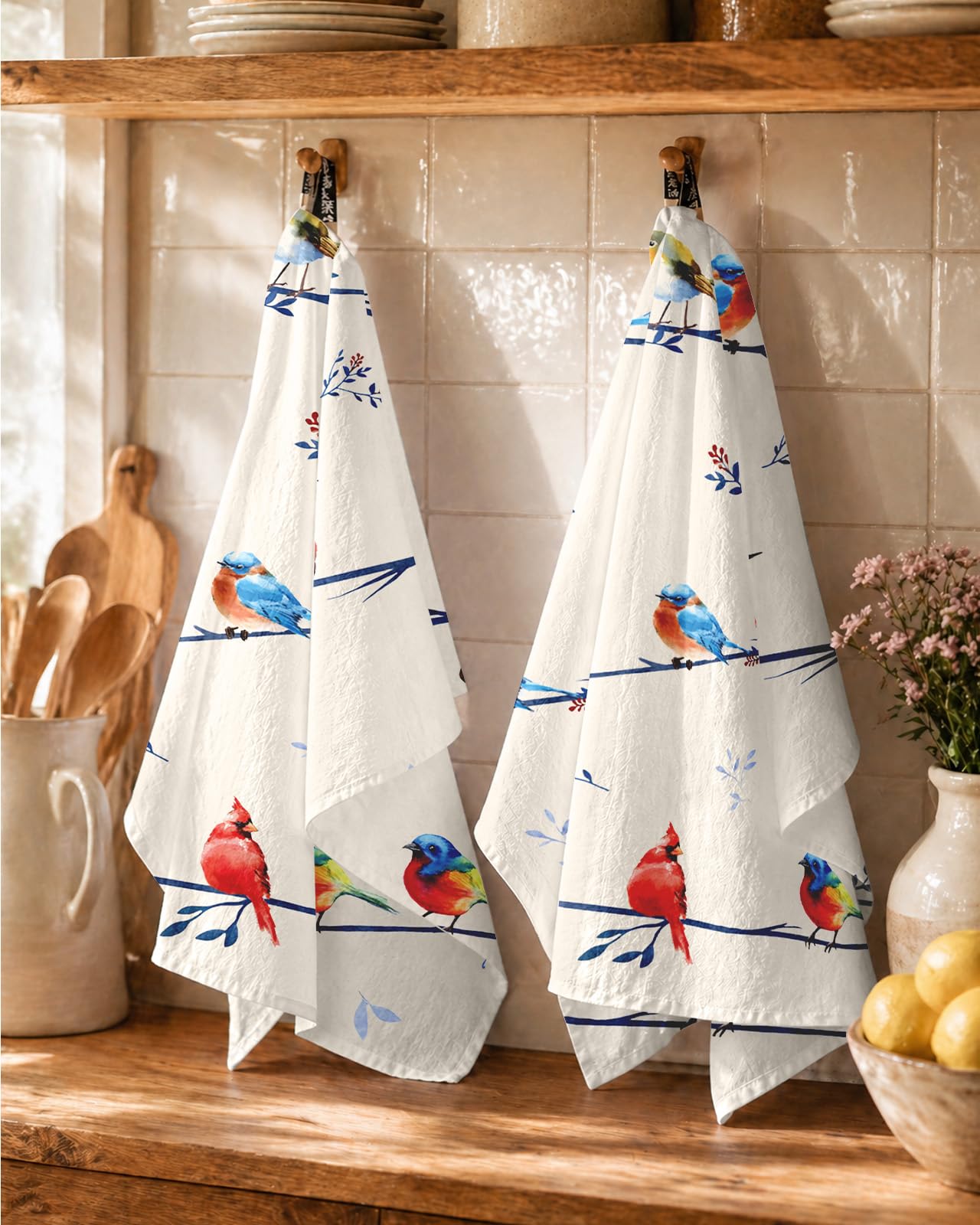Miss Adola Flour Sack - Juego de 2 Toallas de Cocina de algodón de 18 x 26 Pulgadas con Lazo para Colgar, paños de Cocina Reutilizables para Limpieza de Primavera, paños de Cocina absorbentes Lindos
