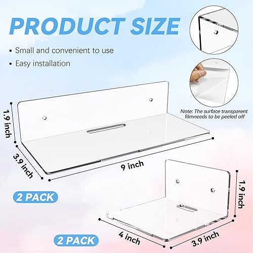 Miniatura 2 de BTSD-home Juego de 4 estantes de acrílico transparente para pared, estantes flotantes de acrílico para pared, decoración invisible para sala de