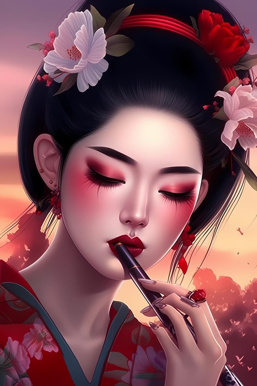 SOIOEOR Japanese Woman Diamond Painting Kits 5D Women Painting Art Full Gems Cross Stitch Kit Crafts for Adults DIY Wall Decor Holiday Gifts 12x18 inch