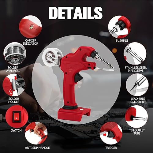 Miniatura 4 de Soldador inalámbrico para batería Milwaukee de 18 V, pistola de soldadura de 30 W, kit de soldador de precalentamiento rápido de 30 segundos, con