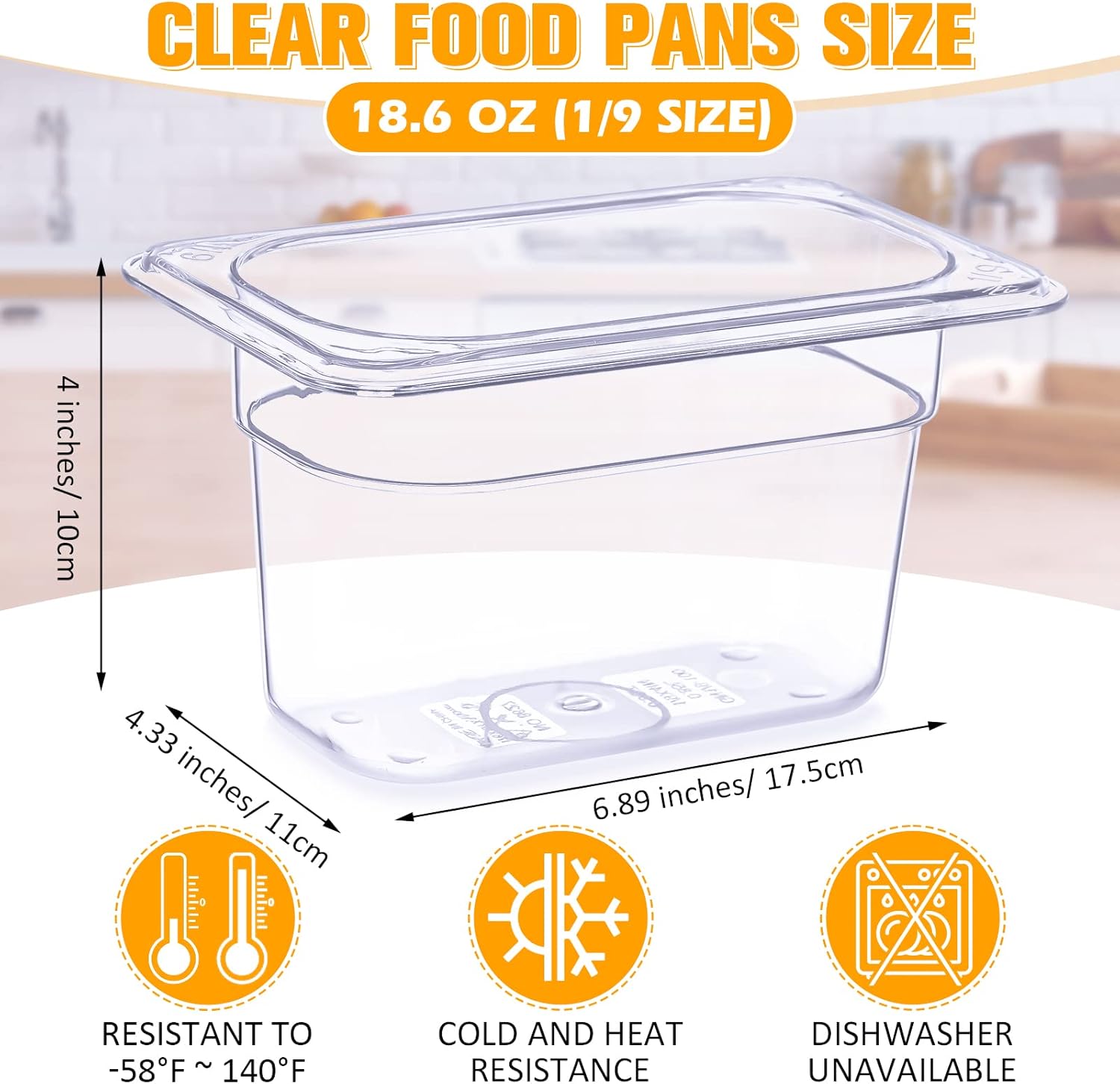 Mumufy 12 Packs Plastic Clear Food Pan 1/9 Size Deep Stackable Polycarbonate Pan with Capacity Indicator Restaurant Commercial Hotel Pans for Fruits Vegetables Beans Corns (4 Inch) - Image 2