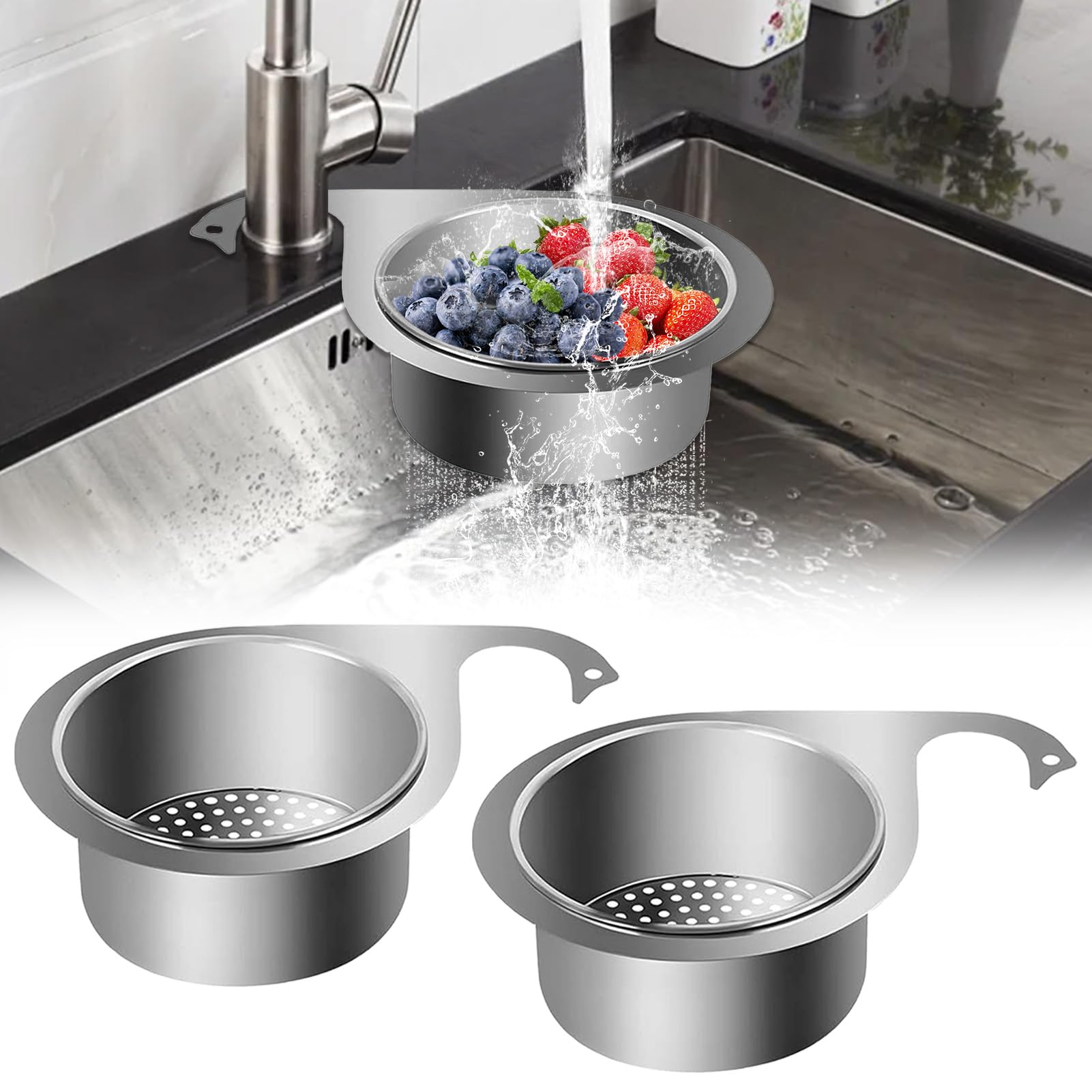 Cesta Filtro Fregadero Cisne Acero Inoxidable, Colador Extraíble, 2 Piezas