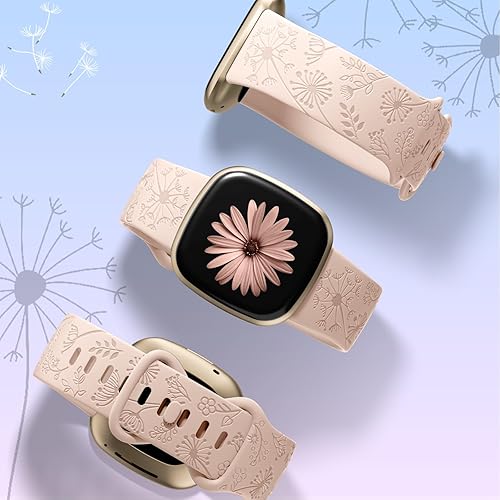 Miniatura 3 de DGege Correas grabadas con flores compatibles con correas Fitbit SenseFitbit Versa 3Fitbit Versa 4Sense 2 1 correas para mujer, bonita pulsera de