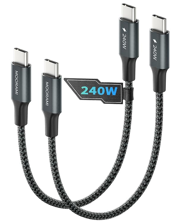 Moorami 2-Pack 2ft Short 240W USB C to C Cable, Tidy Desktop Fast Charge by Moorami - Used condition - US$12.94