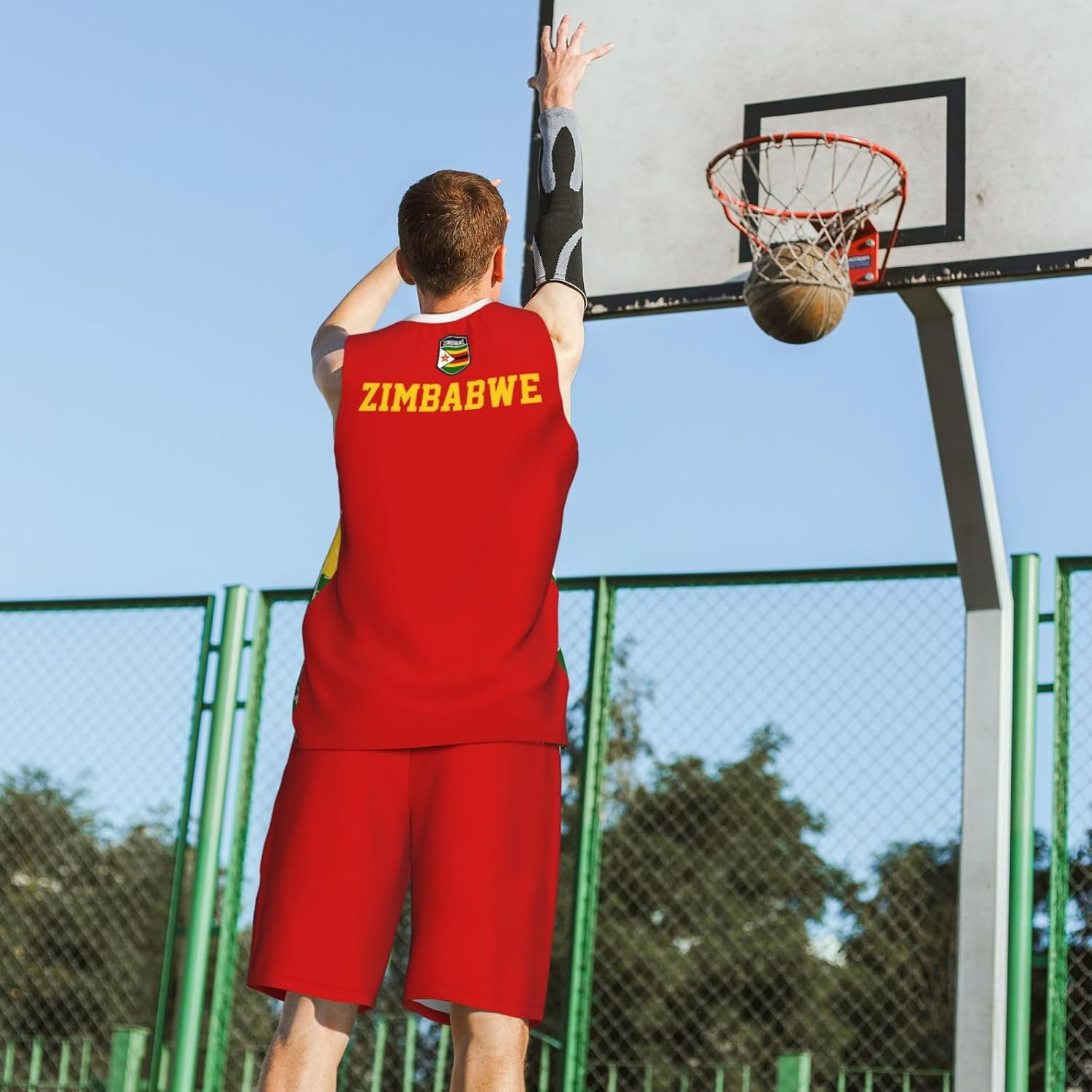 Zimbabwe Flag Grain (1) Basketball Jersey Uniform Suit for Men Adults Training Athletic Set