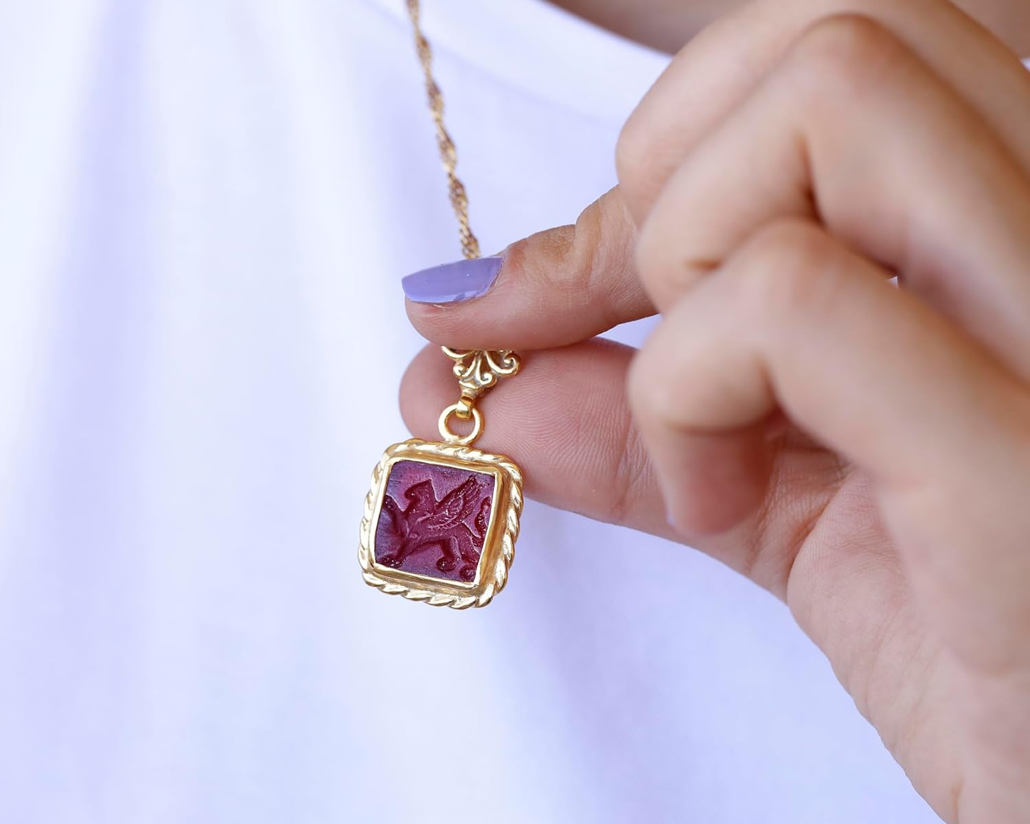 Cancer Signet Intaglio Pendant 24K Gold Vermeil 925 Sterling Silver Rope Twist Pendant Ancient Coin Silver Necklace Handmade Women's Pendant Minimalist Perfect Gift