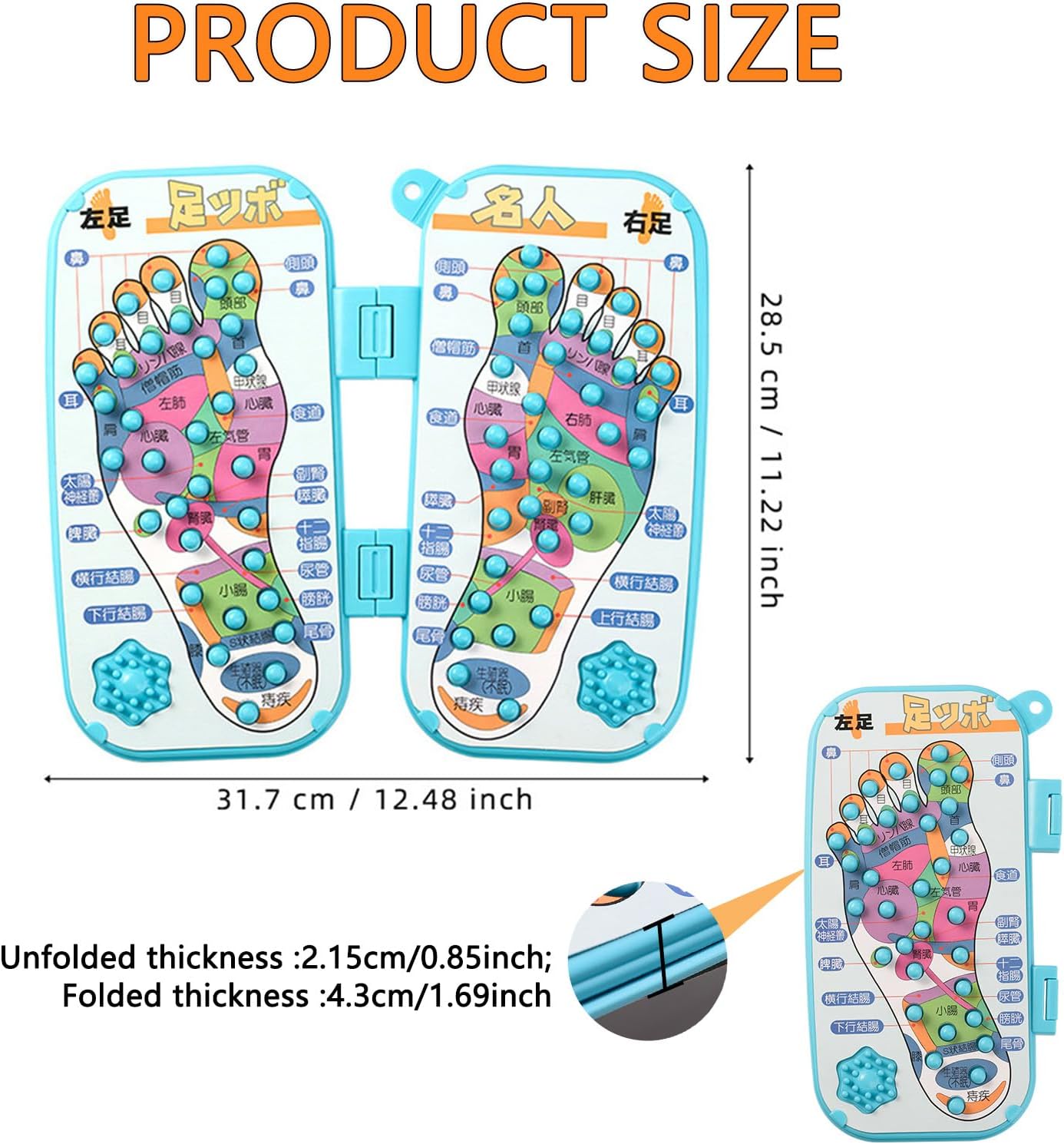 Foot Reflexology Massage Mat with Acupressure Points, Shiatsu Massager for Plantar Fasciitis and Neuropathy Pain Relief (12.48 * 11.22 * 0.85“, Count, 1)