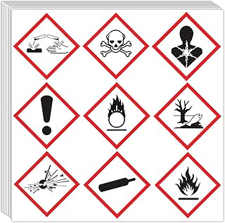GHS Batch Pictogram Stickers Labels, OSHA Compliant, 2" x 2" Safety Decal Sticker,Corrosion, Environment, Exclamation Mark, Exploding Bomb, Skull & Crossbones,Health Hazard,Flame, Flame O (504 Pcs)