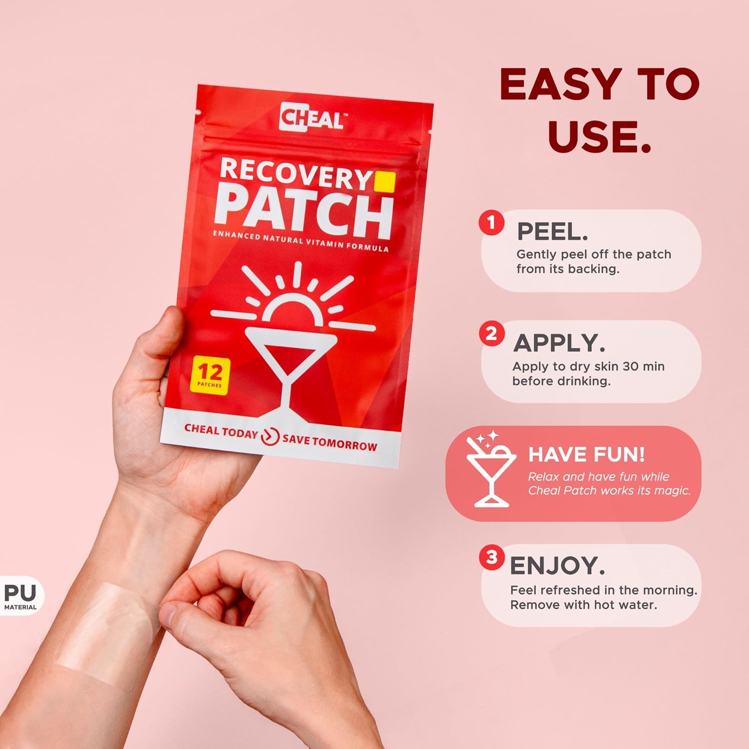 Party Recovery Patches - 12 Pack - Bounce Back After a Night Out. B Complex Formula for Better Mornings - 100% Natural. Transparent & Waterproof - Party Essential - Use Before Drinking