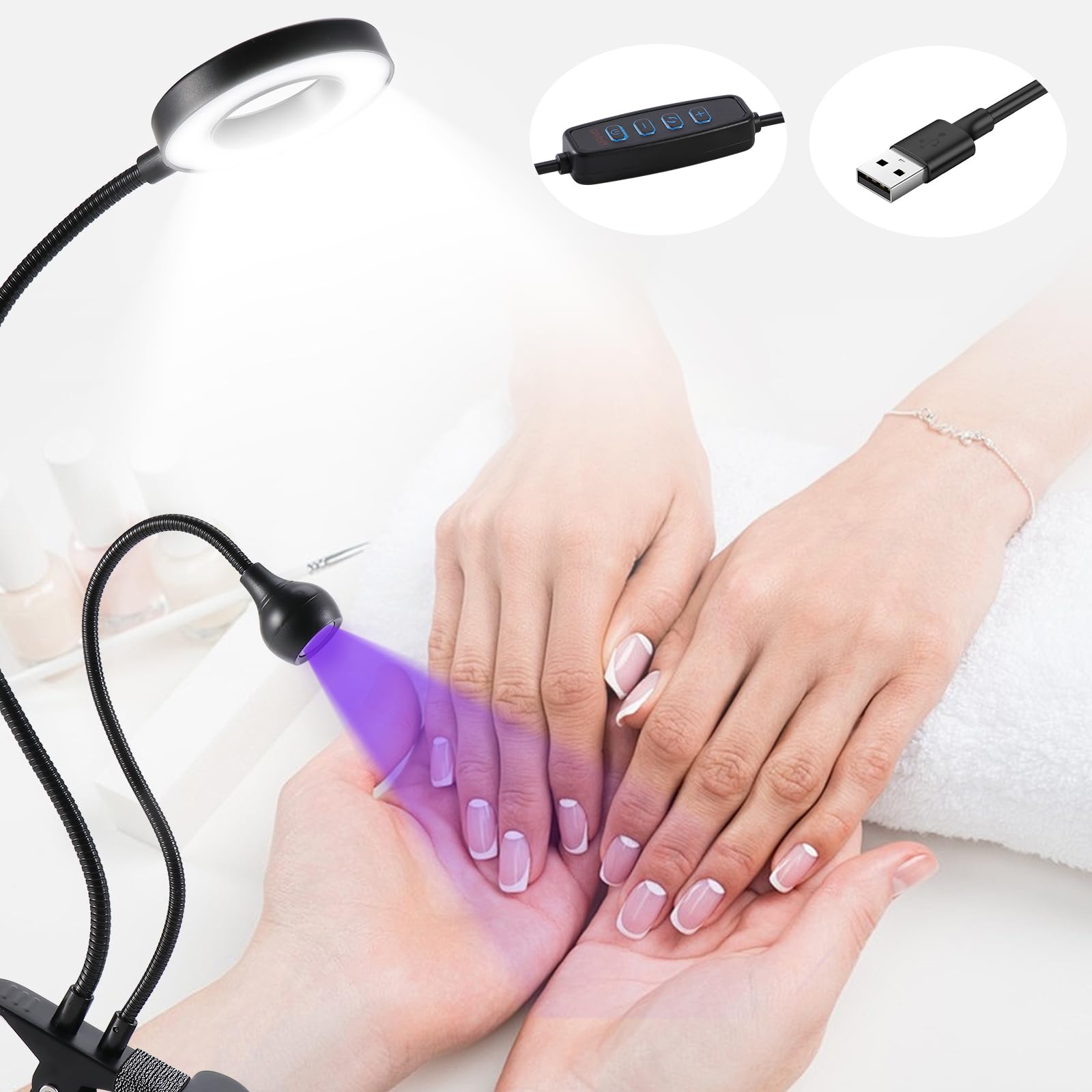 SAVILAND LED U V Nail Lamp Dual-Light: 8s Flash Curing Gel U V Light 10-Levels Brightness Gooseneck U V Led Nail Lamp Desk Clip for Gel Tip Nails Polish Press On Nails Portable Easy-hold Ongoing Black - Image 2