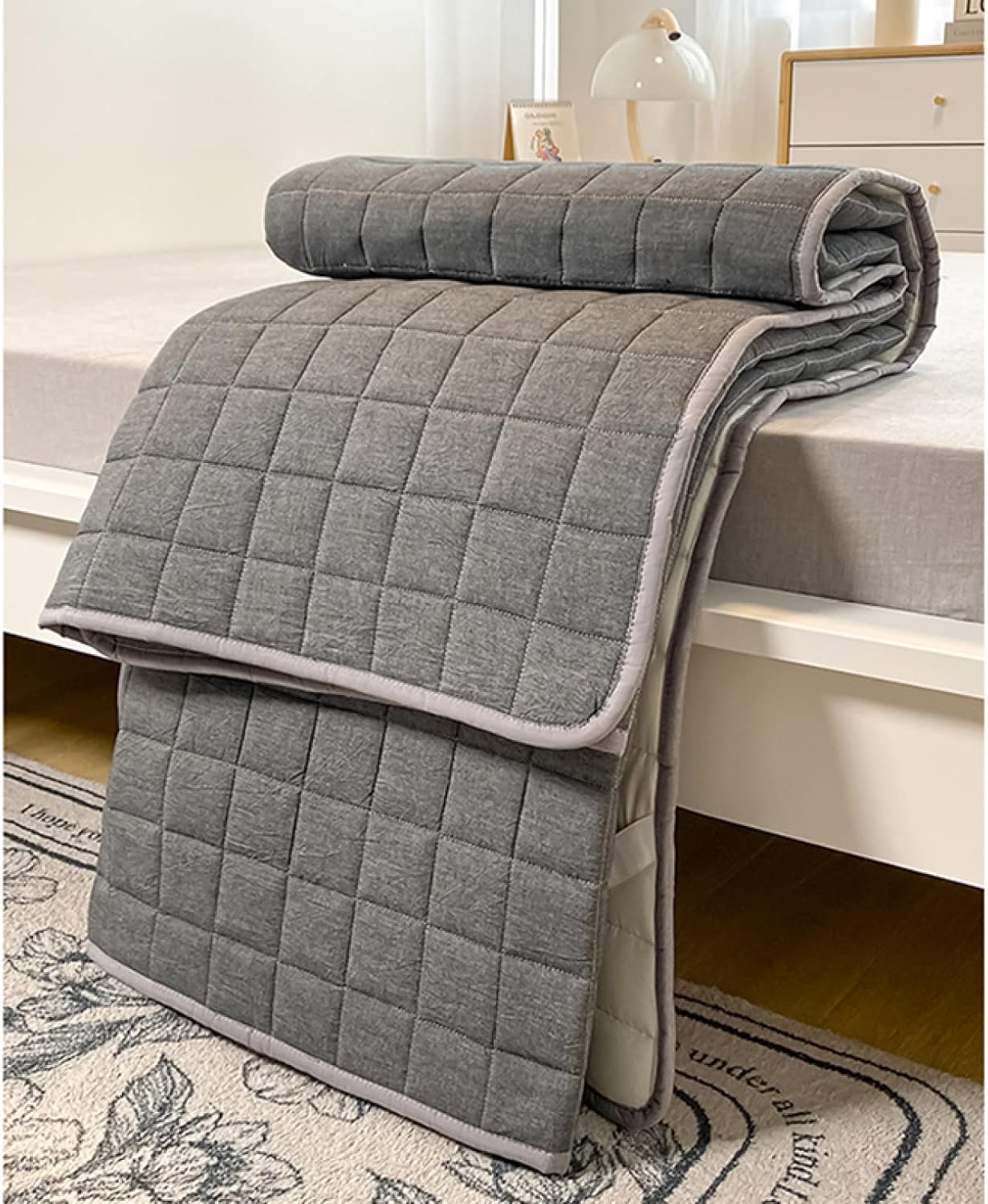 Bed Pad with Elastic on All Four Corners Single Size Organic Can be Used All Year Round Energy Saving Sweat Absorbing Breathable Mattress Pad Bed Pad Cool Bed Pad (Gray 200 x 220)