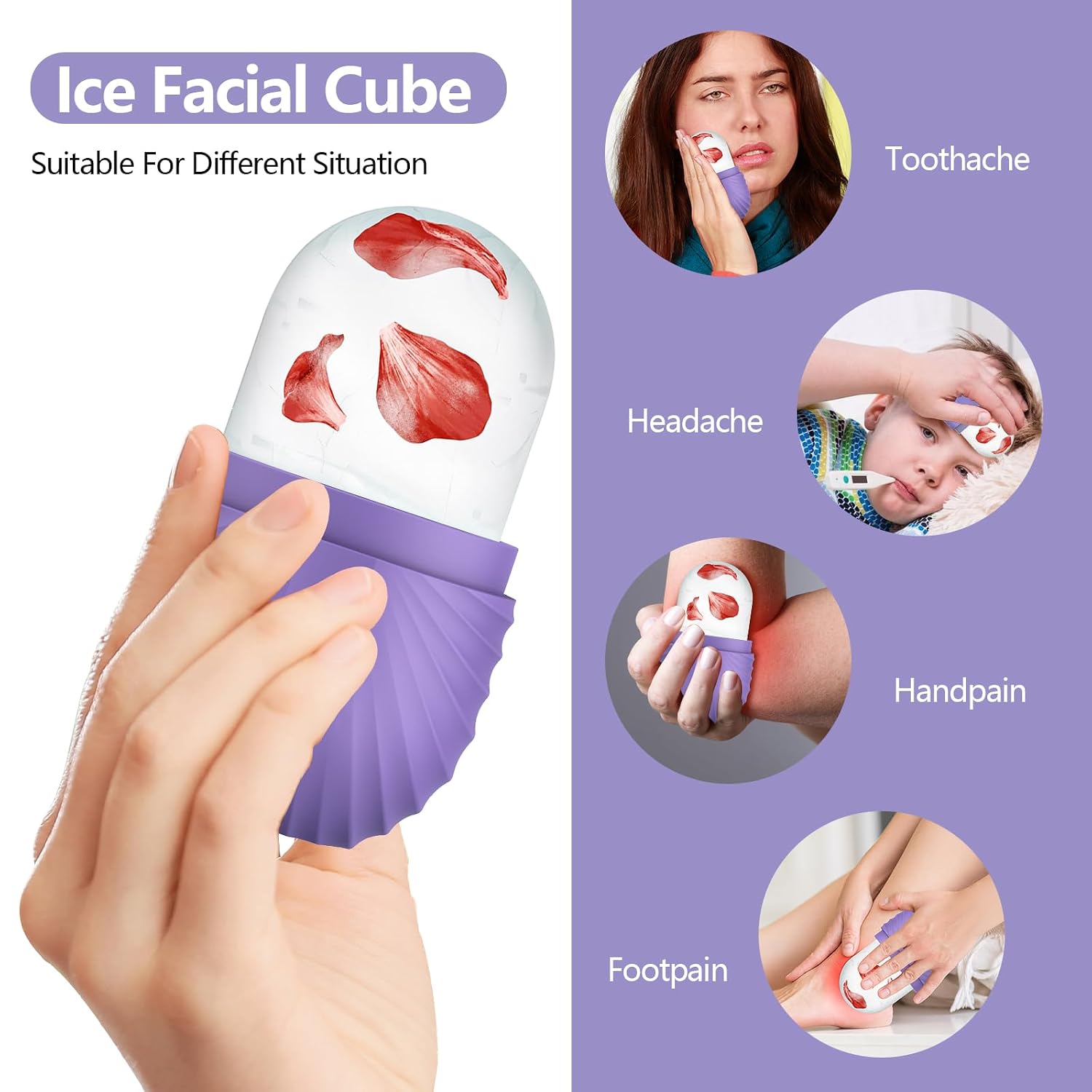 2pcs Ice Roller for Face and Eye, Silicone Ice Facial Roller Ice Holder, Face Ice Mold Skin Care, Face Icers Reusable Ice Cube Roller for Shrink Pores Anti Wrinkle Reduce Puffiness, Purple Brown image 4