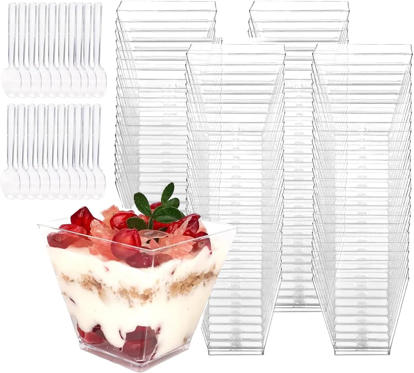 Tasses à Dessert Transparentes KOOSREEL Tasses à Dessert 60 Ml - Lot De 50 Avec Cuillères - Or Service Dessert Fête