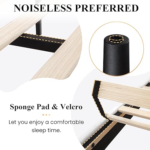 Miniatura 7 de SHA CERLIN Base de cama de plataforma tapizada tamaño King con cabecera ajustable de tela de terciopelo capitoné de canal vertical, soporte de