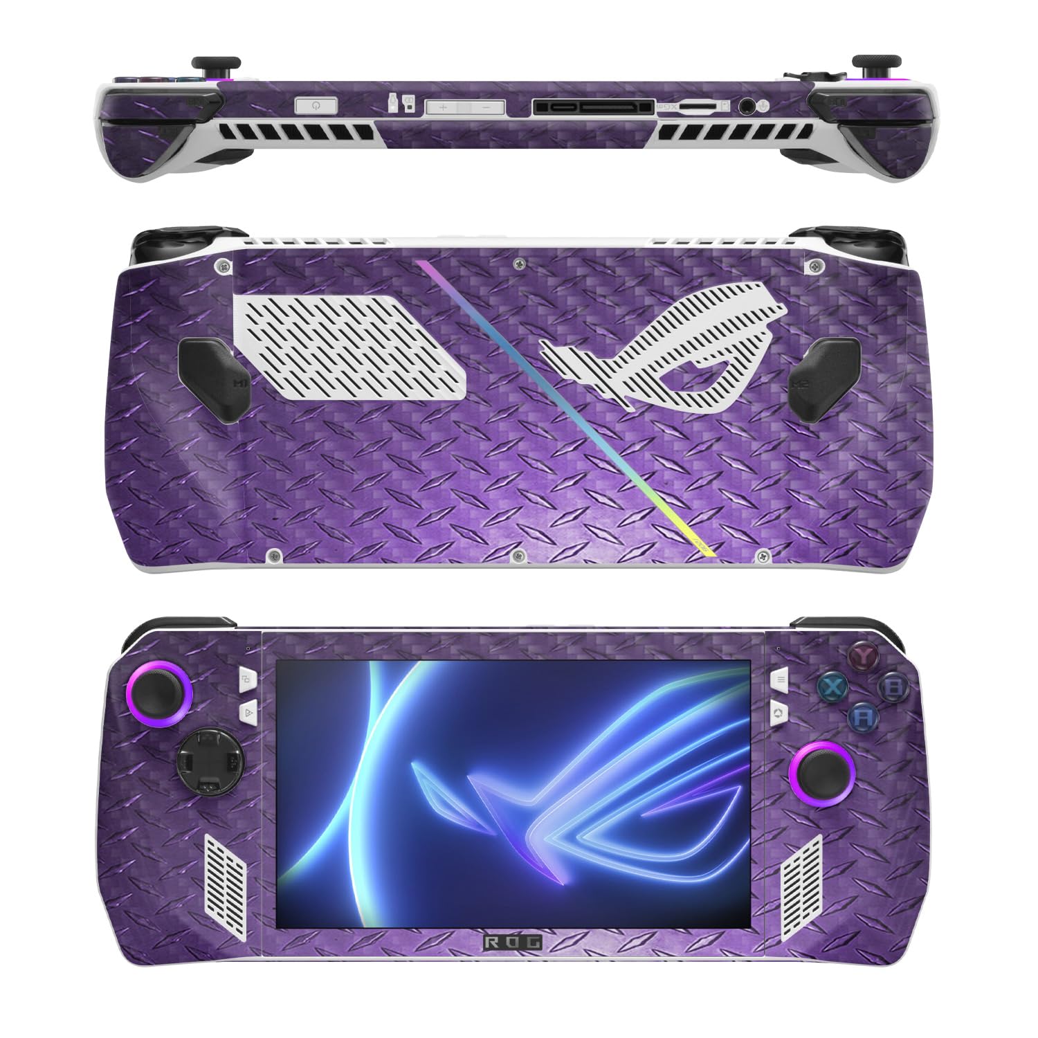 MightySkins Carbon Fiber Skin Compatible with Asus ROG Ally - Purple Diamond Plate | Protective, Durable Textured Carbon Fiber Finish | Easy to Apply