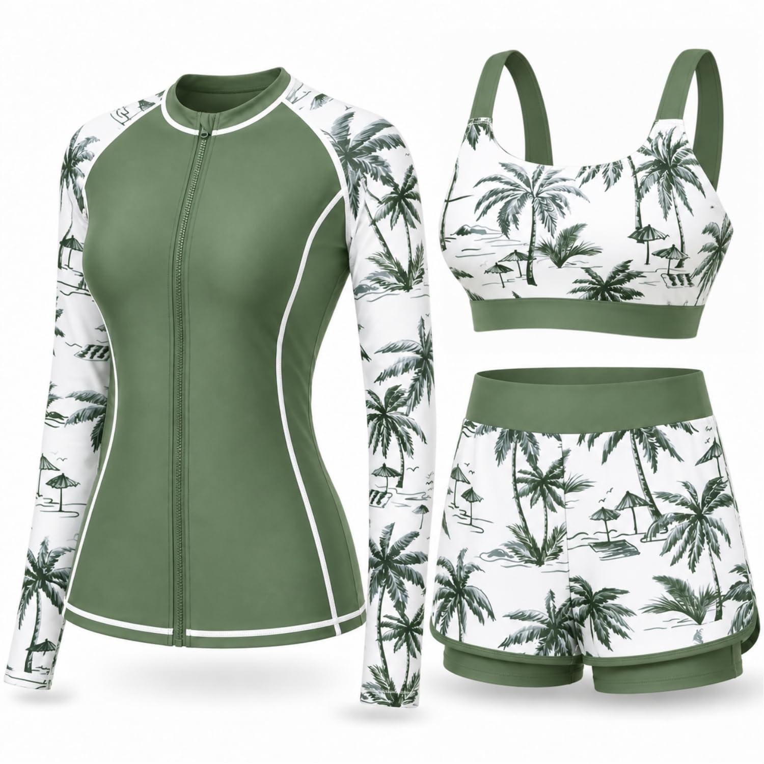 3 Piece Rash Guard Set with 3'' Shorts