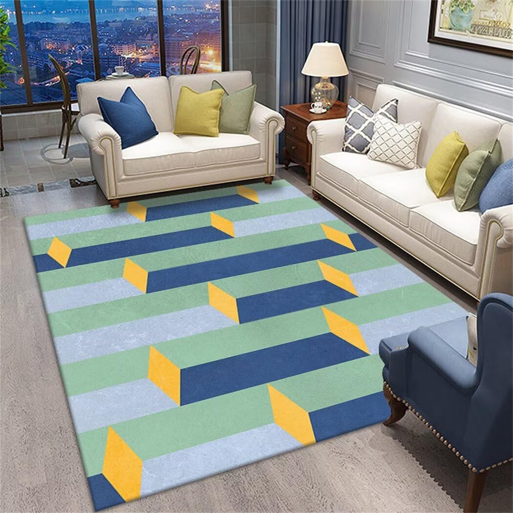 Tapis de salon bleu-vert idéal pour une décoration d'anniversaire de garçon
