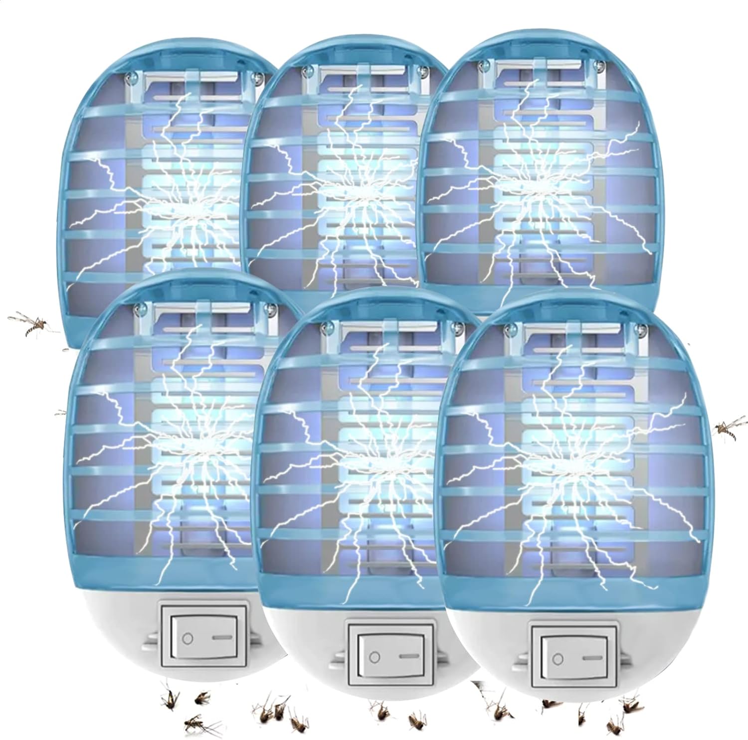 Bug Zapper Indoor,Fly Traps,Flying Insects,Electronic Insect Killer Fly Insect Trap Plug-in Mosquitoes Killer Mosquito Zapper with Blue Lights for Living Room,Kitchen,Bedroom,Office (Plastic, 6)