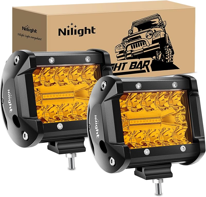 Faróis auxiliares LED Nilight de 4 polegadas com luz âmbar, feixe combinado Spot e Flood, 60 W – Par