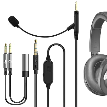 GEEKRIA Boom Mic Headphones Cable Compatible with ATH-M70x/M50x/M40x, 2.5mm Jack Nylon Braided Replacement Cord with Boom Microphone and Volume/Mute Control for Gaming & Meeting 5.6 ft