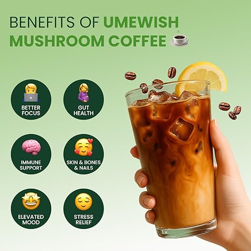 Miniatura 3 de UMEWISH Café instantáneo de hongos  7 hongos adaptogénicos con colágeno marino, melena de león, cordyceps, chaga, reishi para energía, enfoque,
