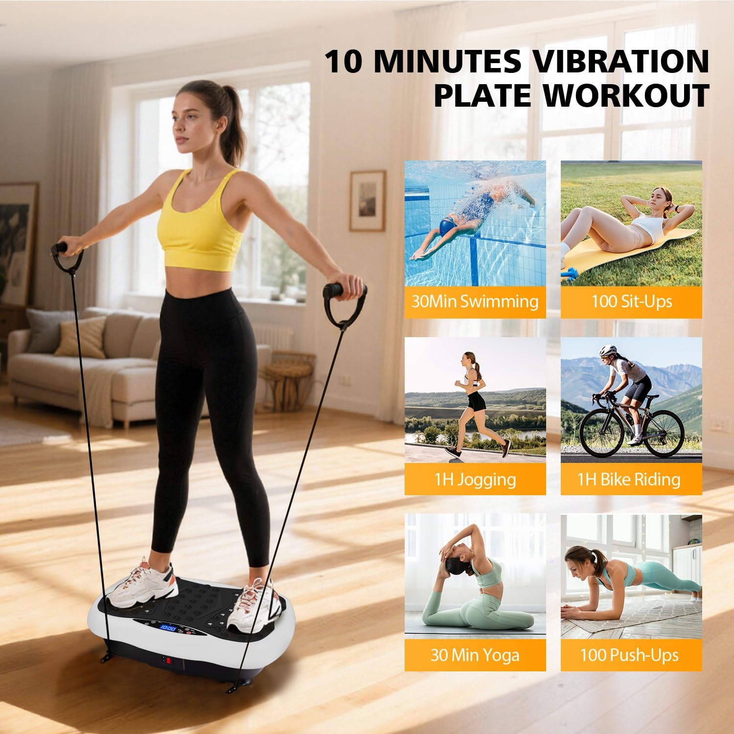 Vibration Plate Exercise Machine, 10 Auto Modes/200-Levels Vibrating Plate for Lymphatic Drainage Weight Loss, 450lbs Capacity Whole Body Shake Plate for Women & Men