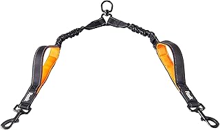 Floxik Doppelleine groß | Flexible, reflektierende Premium Hundeleine für Zwei Hunde zum Koppeln mit Kurzhalter Schwarz