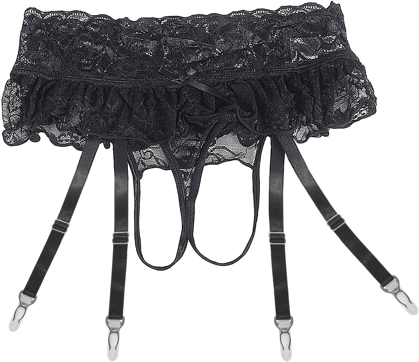 ohmydear Womens Lace Garter Belts for Thigh Highs Plus Size Mesh Suspender Belts Garter Lingerie with 4 Straps for Stocking