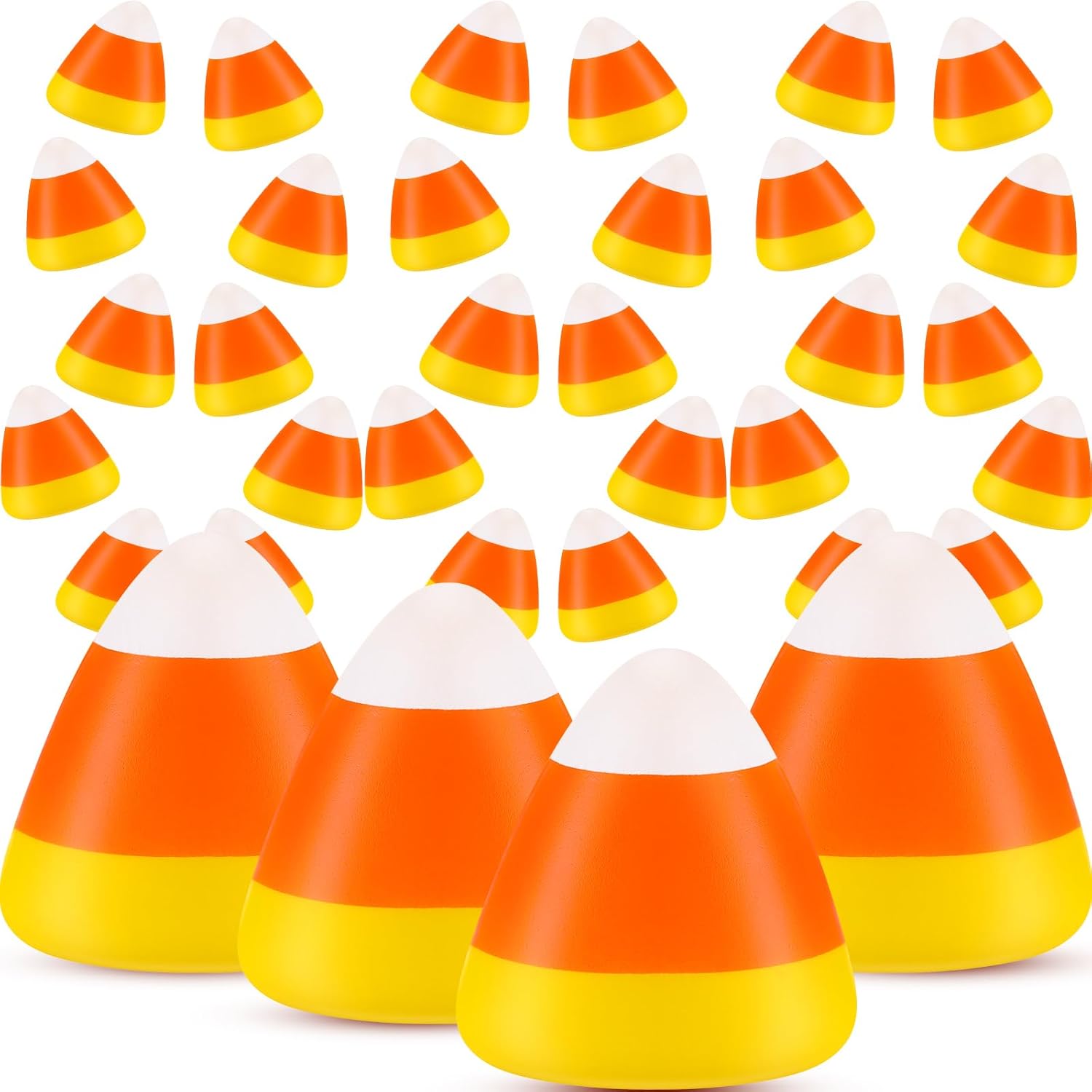Deekin 24 Pcs Candy Corn Stress Toys Bulk 2.2 Inch Mini Squeezy Toys Novelty Halloween Stress Balls Trick or Treat Decorations Halloween Party Favors for Kids Adults Birthday Gifts Anxiety Relief