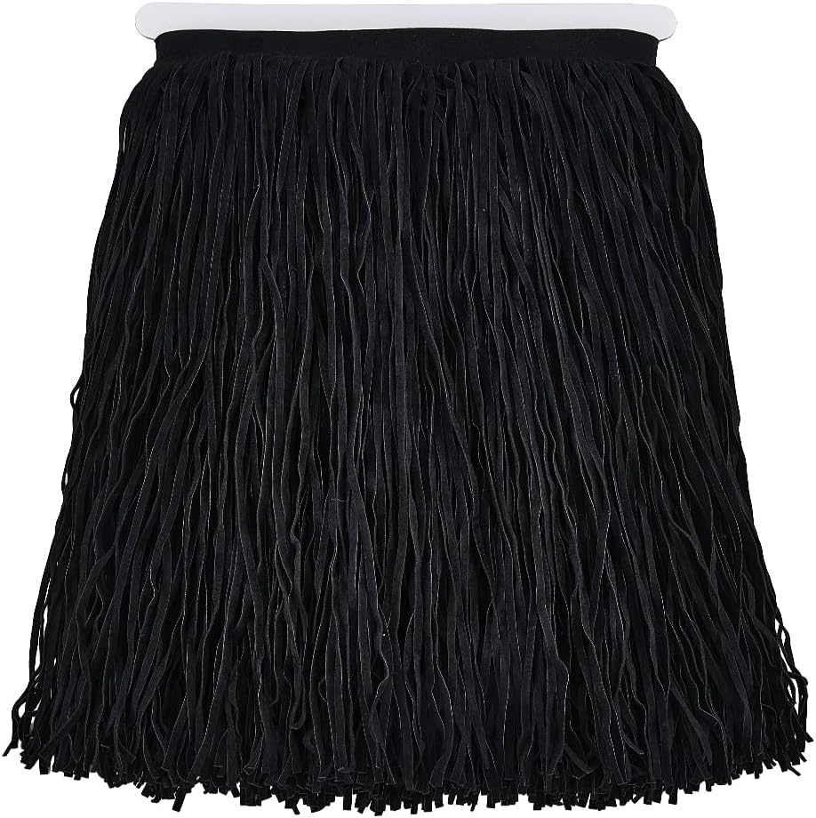 SUPERFINDINGS 2M PU Leather Suede Fringe Trim Black Tassel Trim Double Side Leather Sewing Tassel Fringe for DIY Craft Skirt Dress Curtain Clothing Handbag Sewing