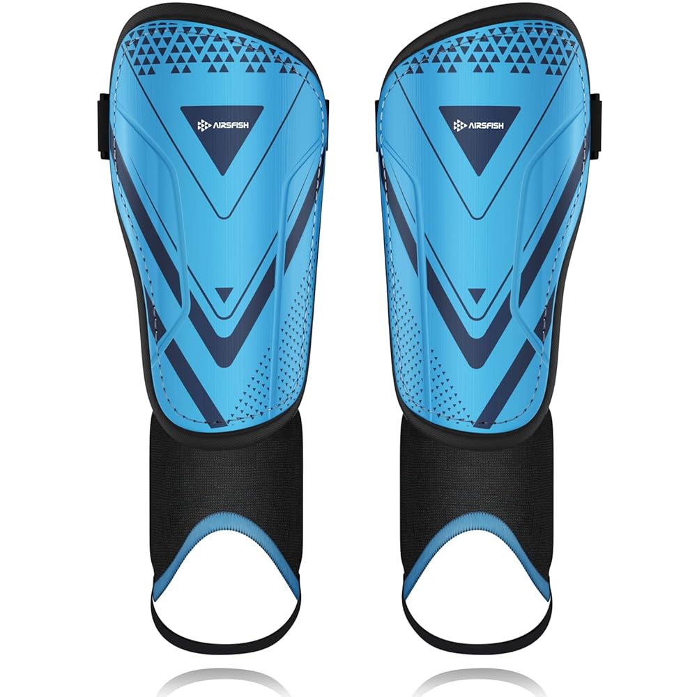 Upgraded Soccer Shin Guards for Kids Youth Adults, CE Certified AirsFish Shin Guard Sleeves Protection Gear for Boys Girls Soccer Games EVA Cushion Reduce Shocks and Injuries (Blue-XXS)