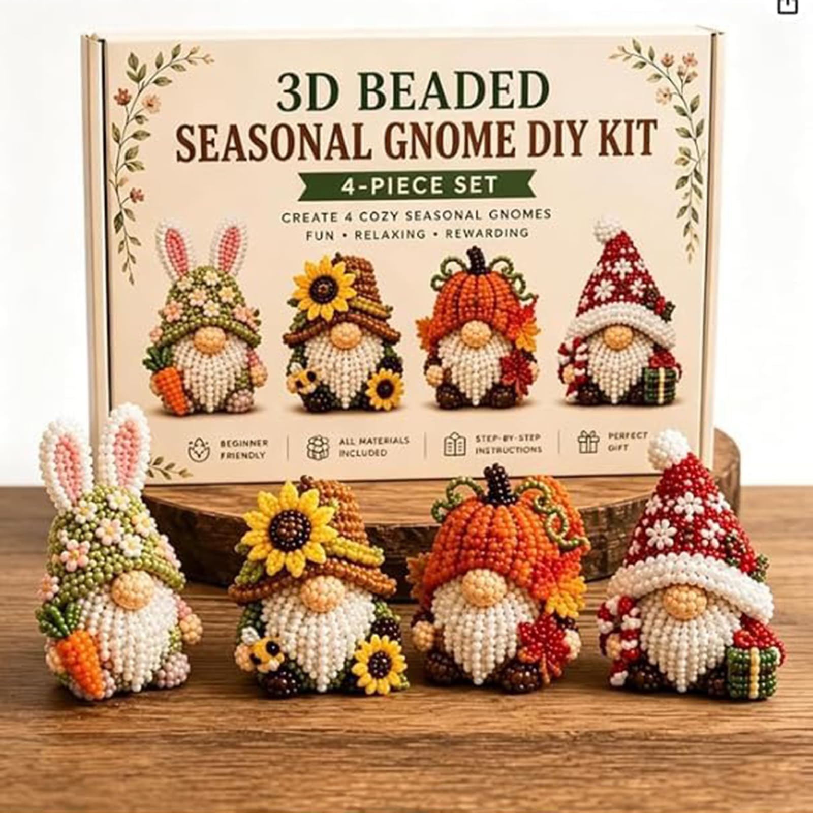 DIY 3D Gnome Bead Embroidery Kits Complete Accessories Beadwork Crafts Kit Cute Bead Craft Set for Teens Girls Women Enthusiasts