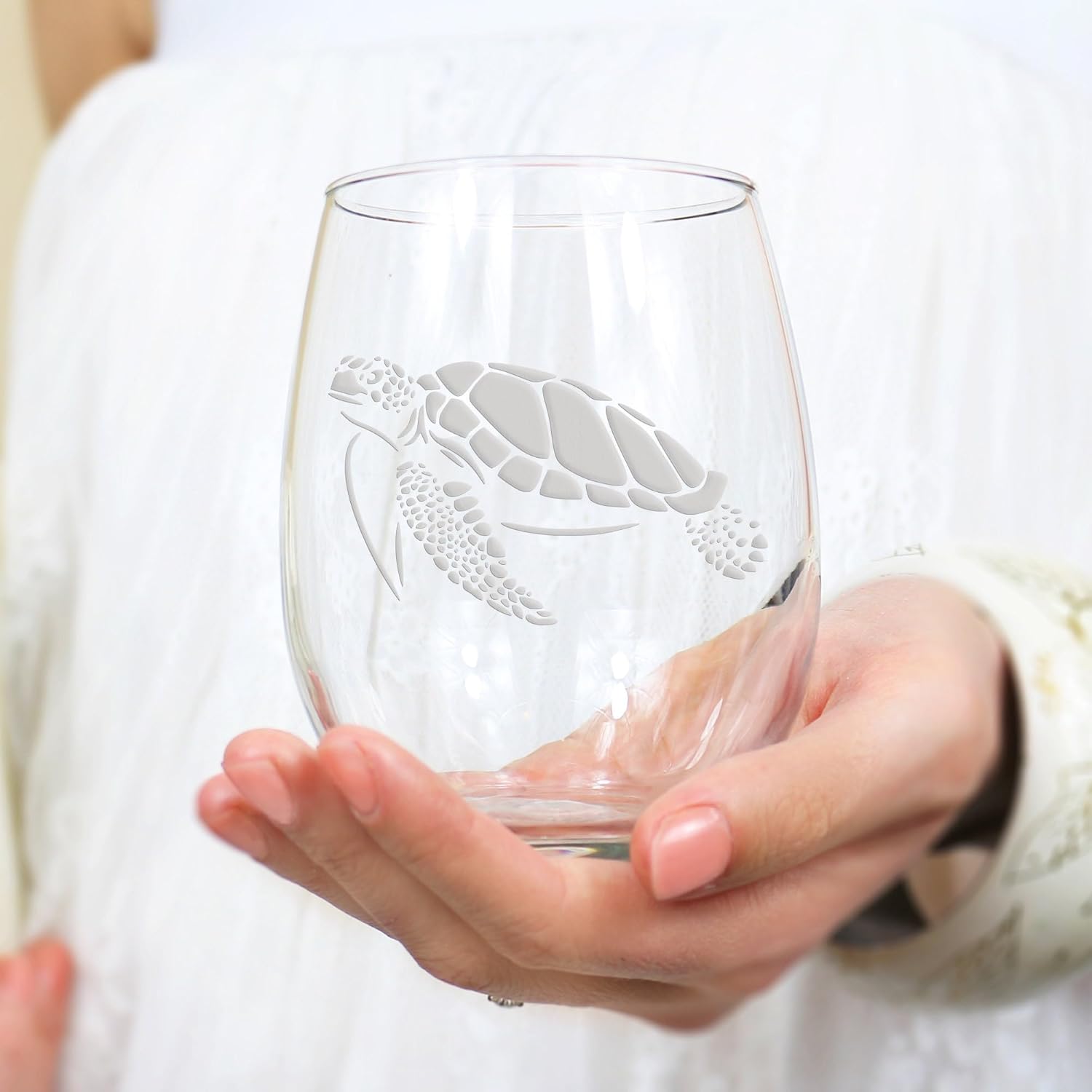Giant Sea Turtle Stemless Wine Glass - Ocean Gift, Sea Turtle Gift - 2 Glasses