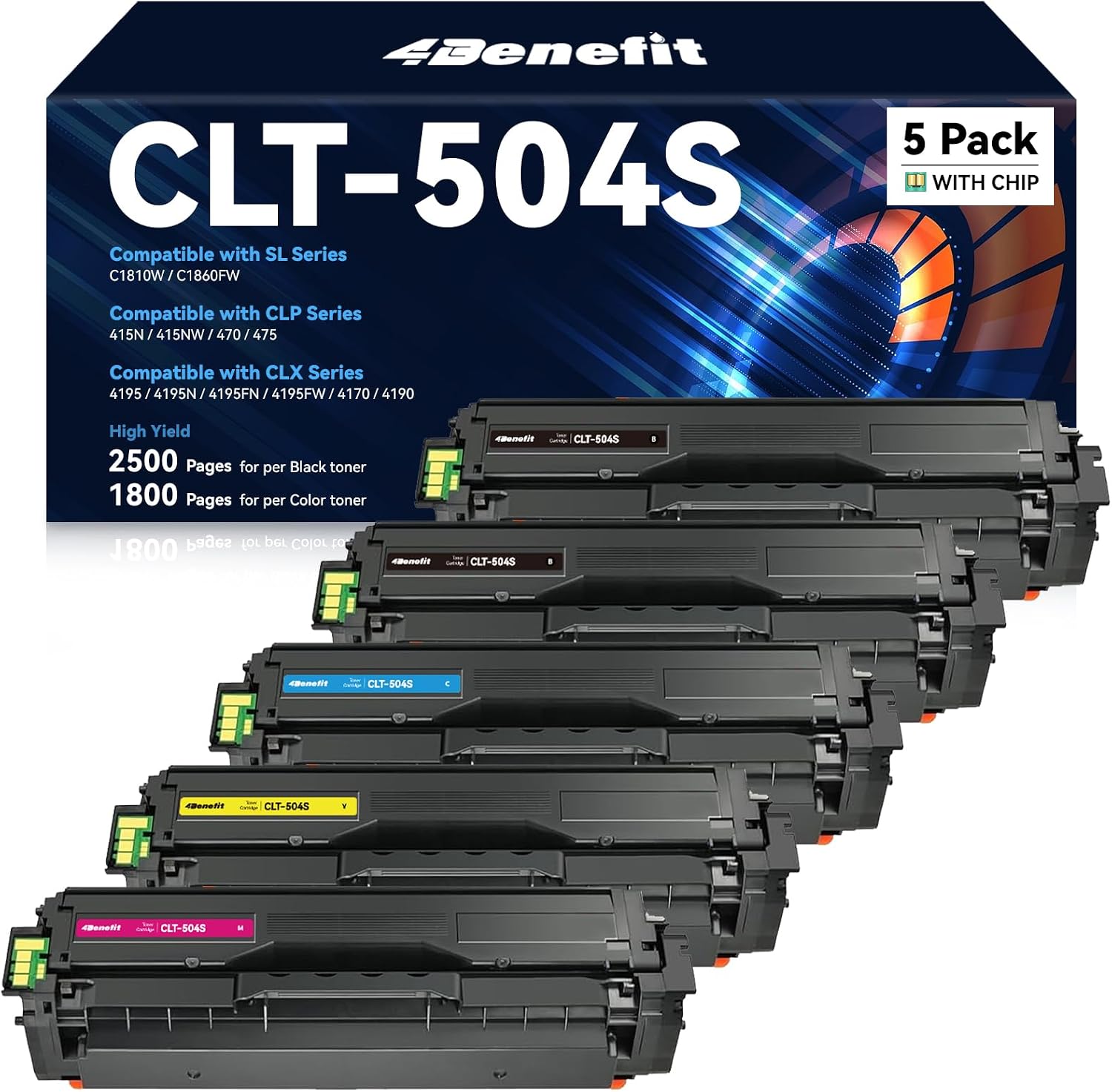 Compatible Toner Cartridge Replacement for Samsung CLT-K504S CLT-504S 504 504S for Samsung Xpress C1860FW C1810W SL-C1860FW SL-C1810W CLX-4195FW CLP-415NW Printer - 2BCMY