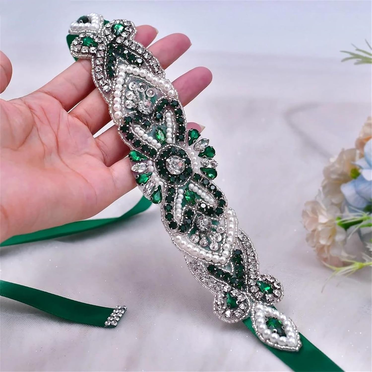 Women’S Crystal Wedding Belt With Rhinestone And Pearl Flower Appliques For Bridesmaid And Party Dresses