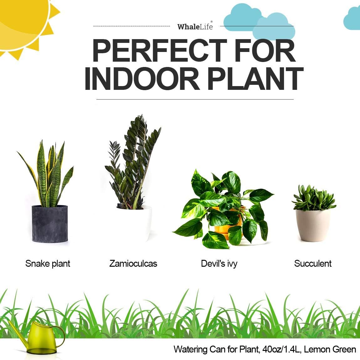 Small Indoor Plant Watering Can Long Spout 1.4L Green Lemon image 2